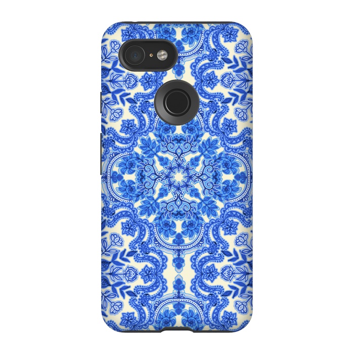 Pixel 3 StrongFit Cobalt Blue and China White Folk Art Pattern by Micklyn Le Feuvre