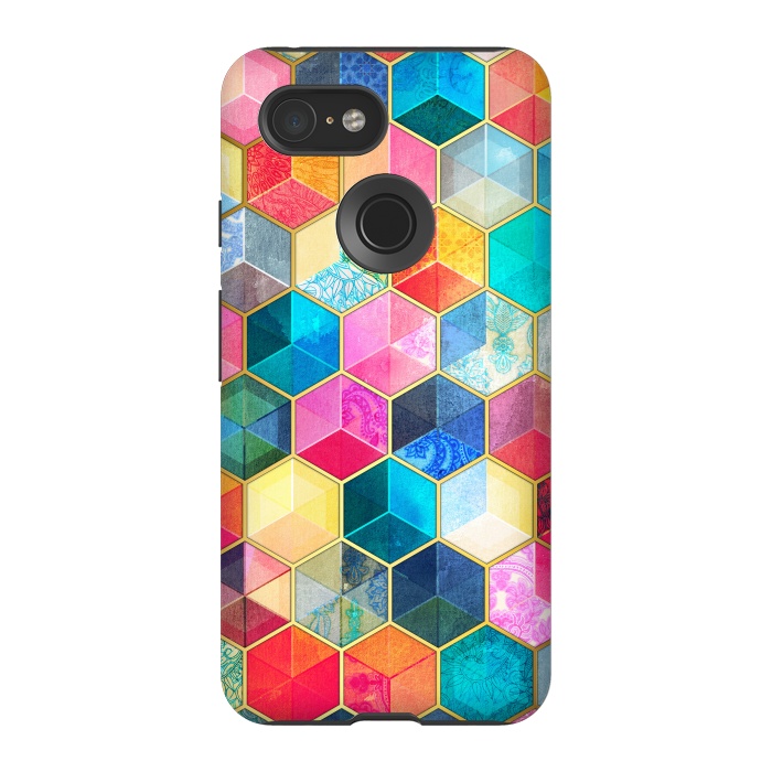 Pixel 3 StrongFit Crystal Bohemian Honeycomb Cubes by Micklyn Le Feuvre