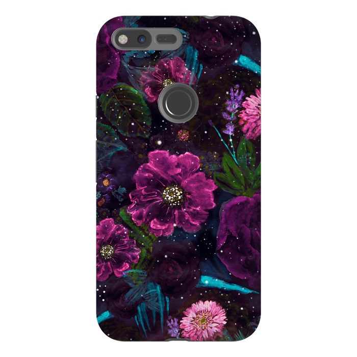 Pixel XL StrongFit Whimsical Watercolor night garden floral hand paint  by InovArts