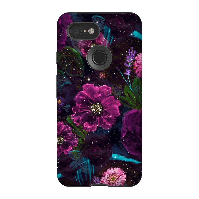 Pixel 3 StrongFit Whimsical Watercolor night garden floral hand paint  by InovArts