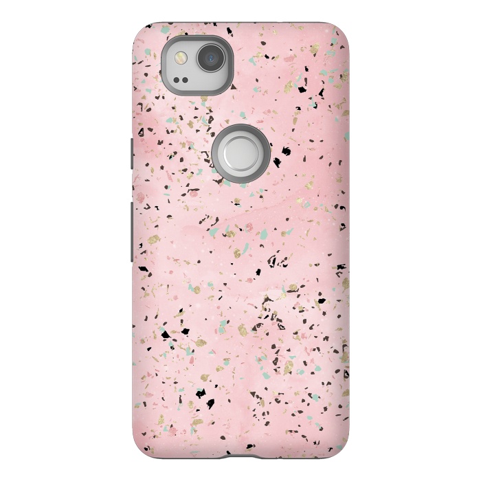 Pixel 2 StrongFit Blush and gold marble terrazzo design by InovArts