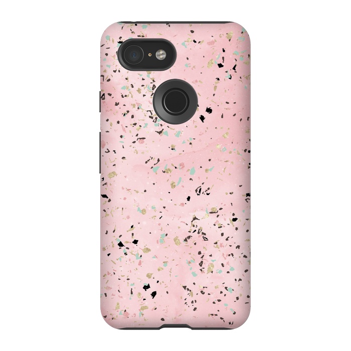 Pixel 3 StrongFit Blush and gold marble terrazzo design by InovArts