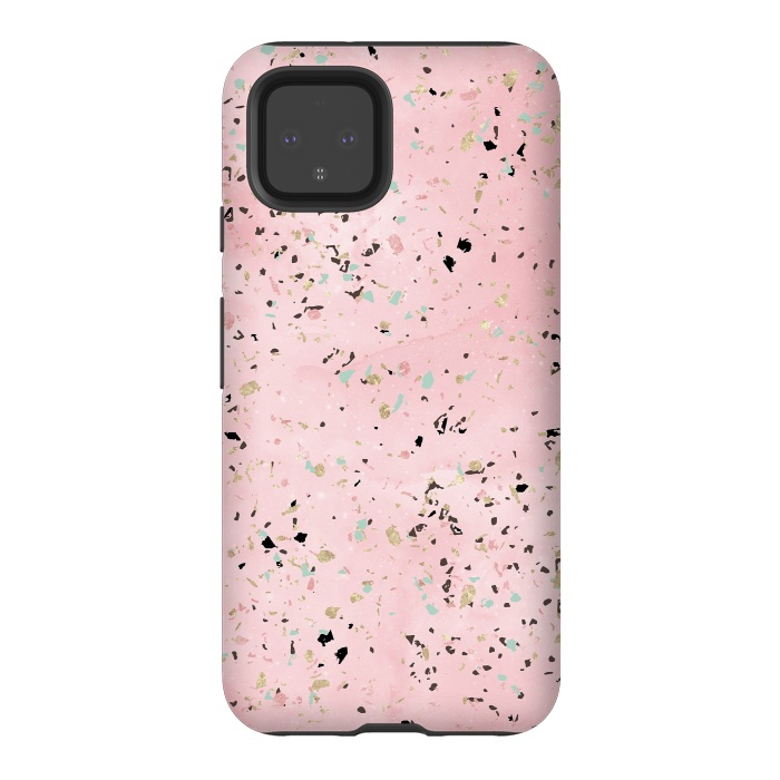 Pixel 4 StrongFit Blush and gold marble terrazzo design by InovArts