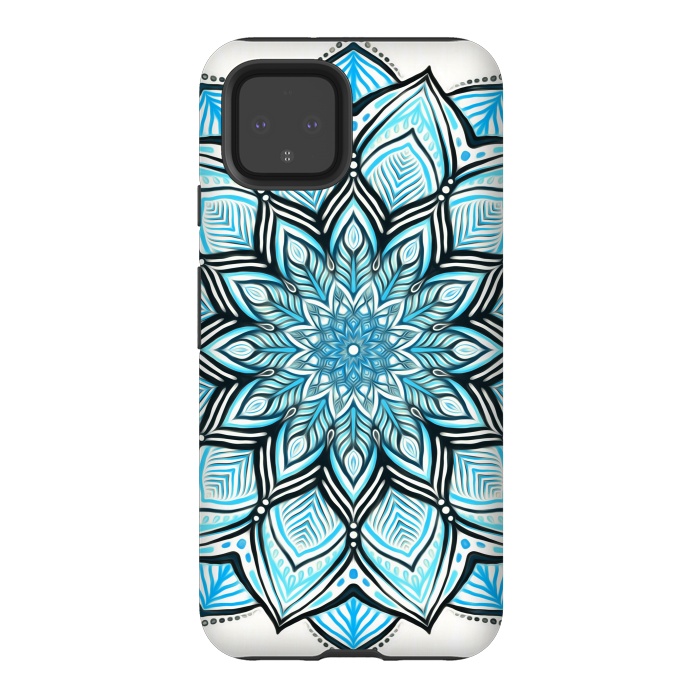 Pixel 4 StrongFit Turquoise Tribal Mandala on White by Micklyn Le Feuvre