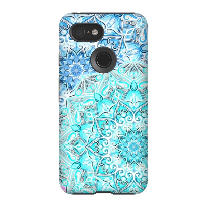 Pixel 3 StrongFit Frosted Mandalas in Aqua and Blue by Micklyn Le Feuvre