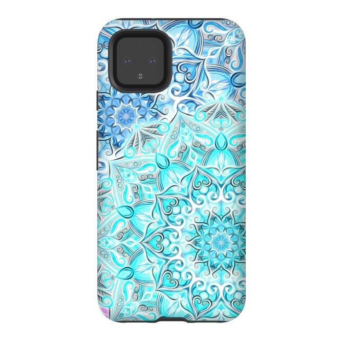 Pixel 4 StrongFit Frosted Mandalas in Aqua and Blue by Micklyn Le Feuvre