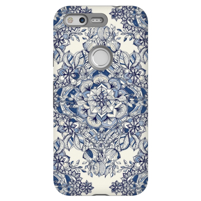 Pixel StrongFit Floral Diamond Doodle in Dark Blue and Cream by Micklyn Le Feuvre