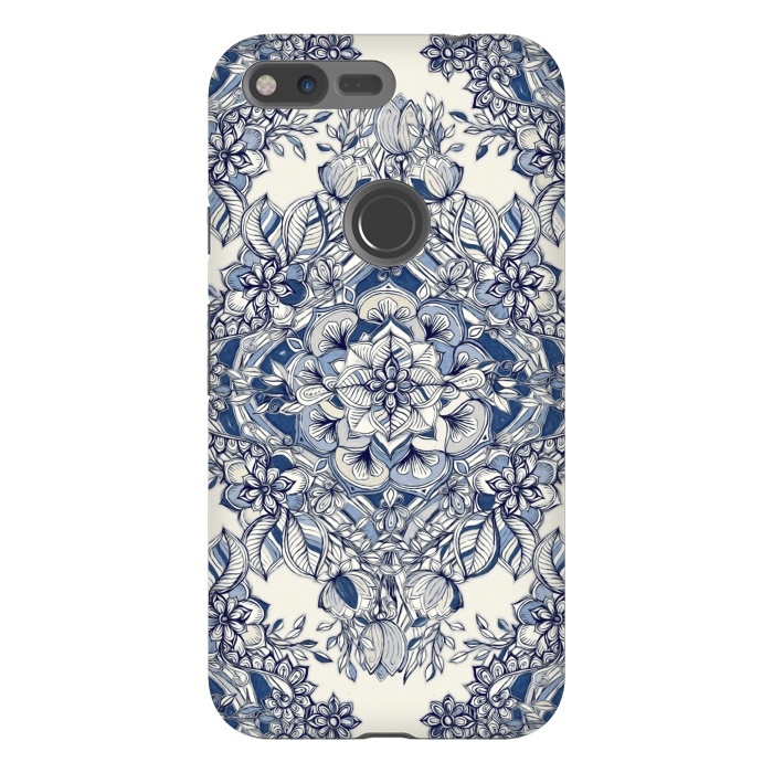 Pixel XL StrongFit Floral Diamond Doodle in Dark Blue and Cream by Micklyn Le Feuvre