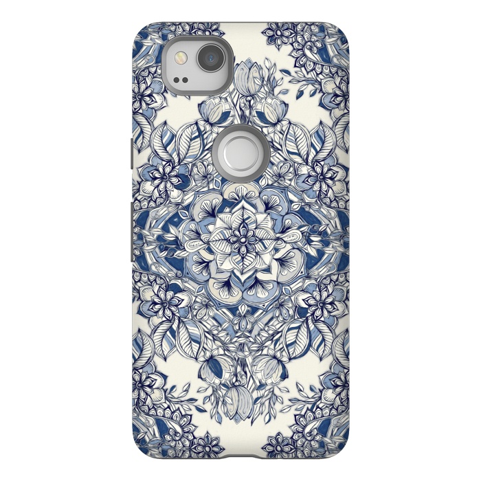 Pixel 2 StrongFit Floral Diamond Doodle in Dark Blue and Cream by Micklyn Le Feuvre