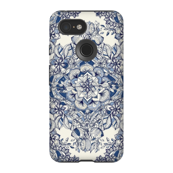 Pixel 3 StrongFit Floral Diamond Doodle in Dark Blue and Cream by Micklyn Le Feuvre