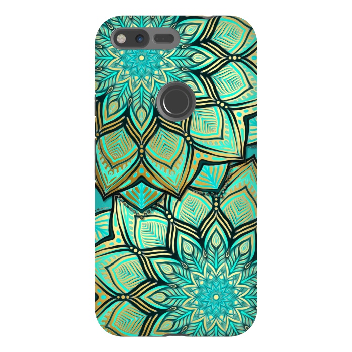 Pixel XL StrongFit Emerald and Teal Gilded Mandala by Micklyn Le Feuvre
