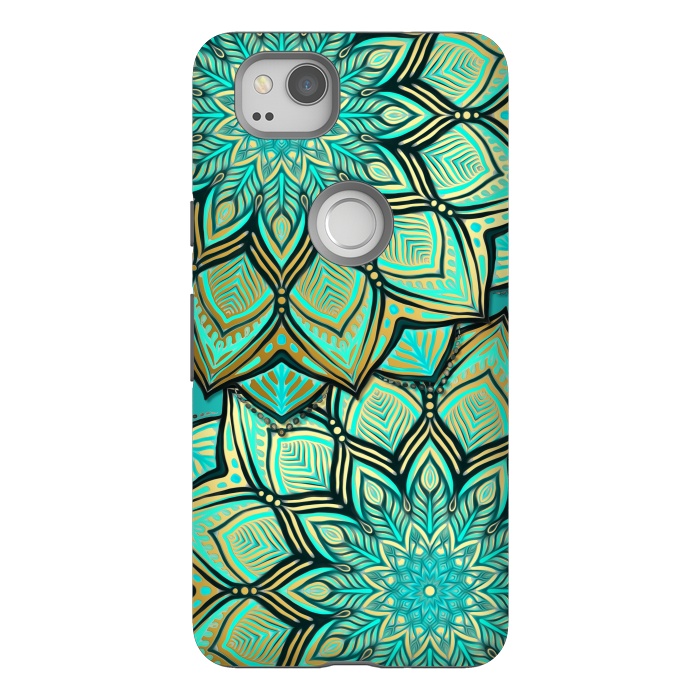 Pixel 2 StrongFit Emerald and Teal Gilded Mandala by Micklyn Le Feuvre