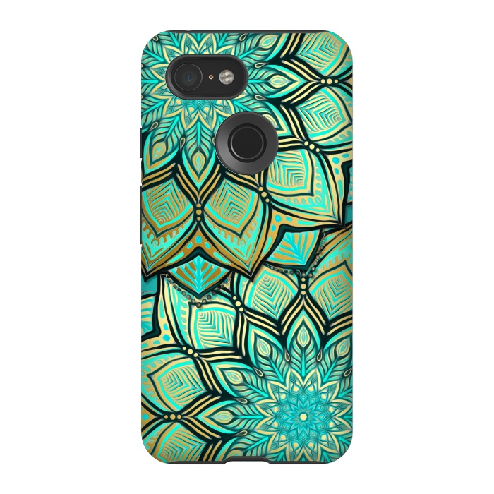 Pixel 3 StrongFit Emerald and Teal Gilded Mandala by Micklyn Le Feuvre
