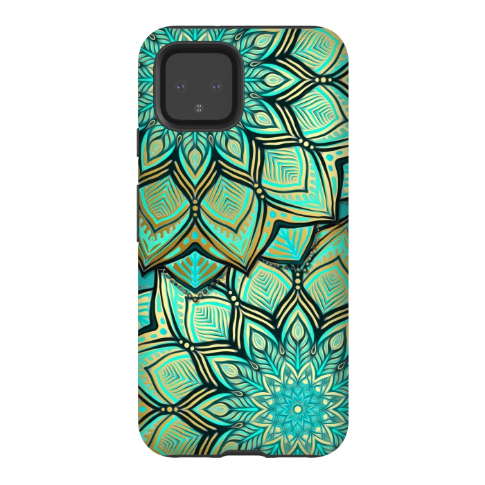 Pixel 4 StrongFit Emerald and Teal Gilded Mandala by Micklyn Le Feuvre