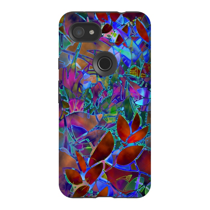 Pixel 3AXL StrongFit Floral Abstract Stained Glass G174 by Medusa GraphicArt