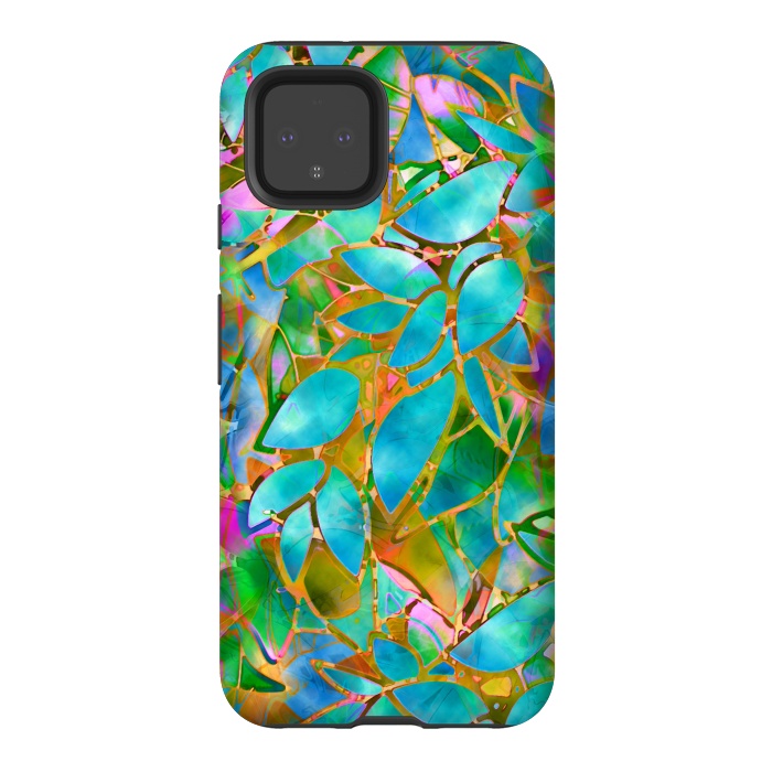 Pixel 4 StrongFit Floral Abstract Stained Glass G265  by Medusa GraphicArt