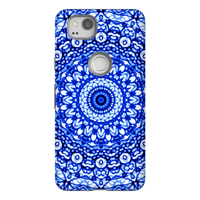 Pixel 2 StrongFit Blue Mandala Mehndi Style G403  by Medusa GraphicArt