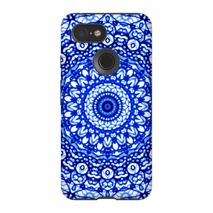 Pixel 3 StrongFit Blue Mandala Mehndi Style G403  by Medusa GraphicArt