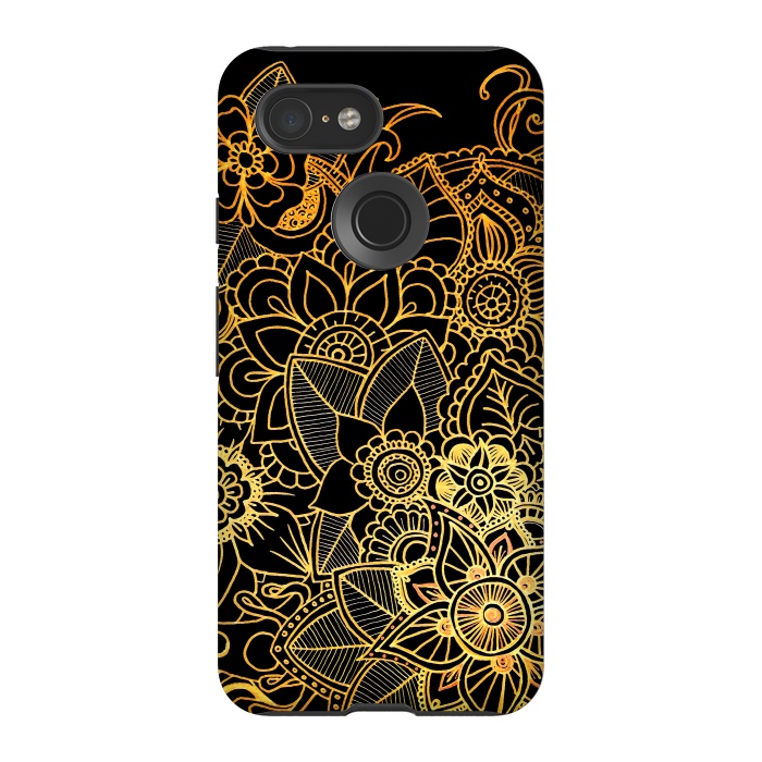 Pixel 3 StrongFit Floral Doodle Gold G523 by Medusa GraphicArt