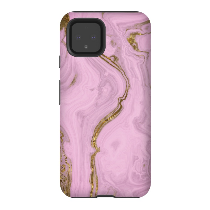 Pixel 4 StrongFit Elegant Pink Marble With Gold 2 by Andrea Haase
