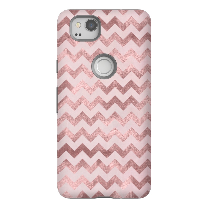 Pixel 2 StrongFit Elegant Rose Gold Chevron Stripes 2 by Andrea Haase