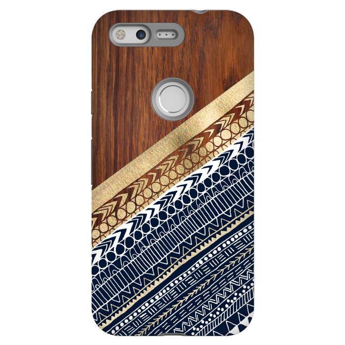 Pixel StrongFit Navy & Gold Tribal on Wood by Tangerine-Tane