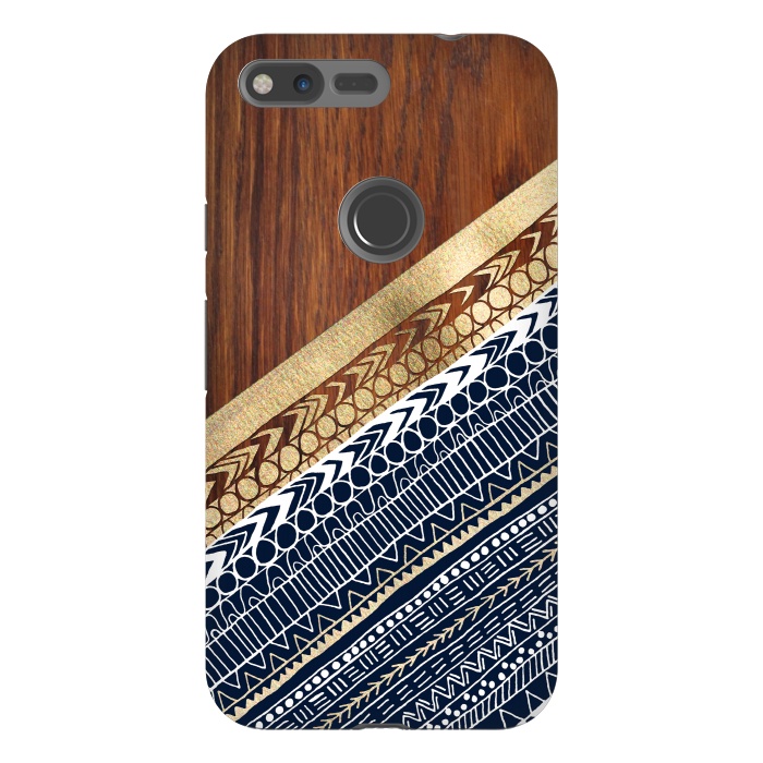Pixel XL StrongFit Navy & Gold Tribal on Wood by Tangerine-Tane
