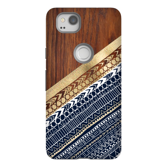 Pixel 2 StrongFit Navy & Gold Tribal on Wood by Tangerine-Tane
