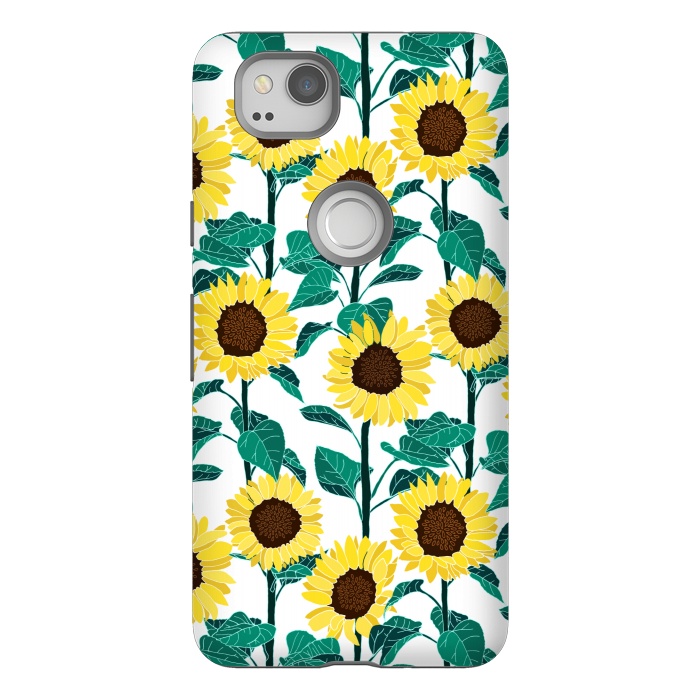 Pixel 2 StrongFit Sunny Sunflowers - White  by Tigatiga