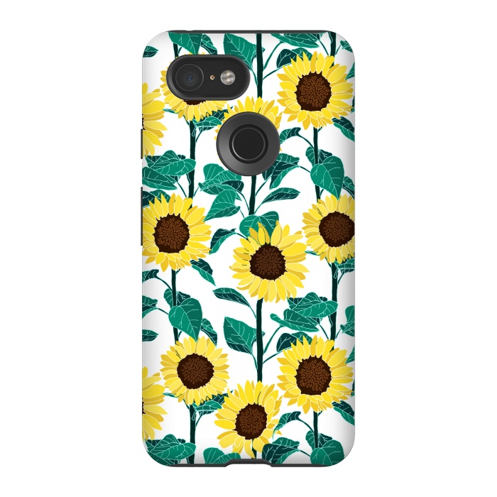 Pixel 3 StrongFit Sunny Sunflowers - White  by Tigatiga