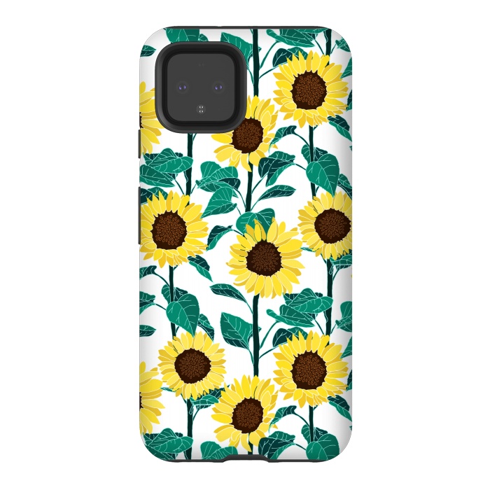 Pixel 4 StrongFit Sunny Sunflowers - White  by Tigatiga