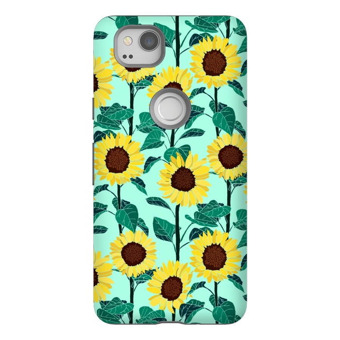 Pixel 2 StrongFit Sunny Sunflowers - Mint  by Tigatiga