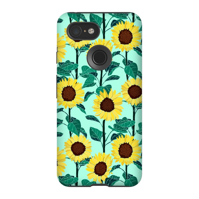 Pixel 3 StrongFit Sunny Sunflowers - Mint  by Tigatiga