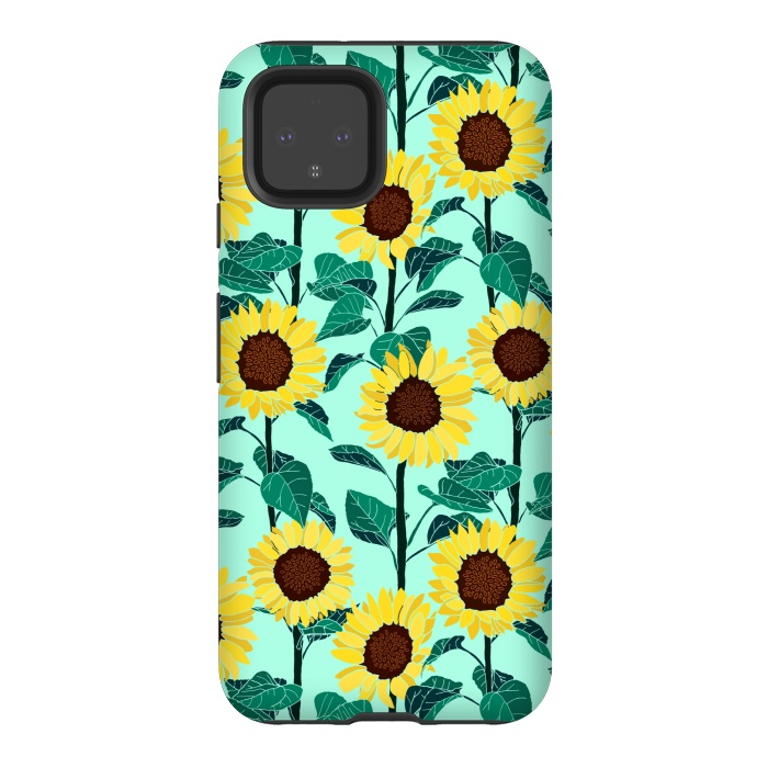 Pixel 4 StrongFit Sunny Sunflowers - Mint  by Tigatiga