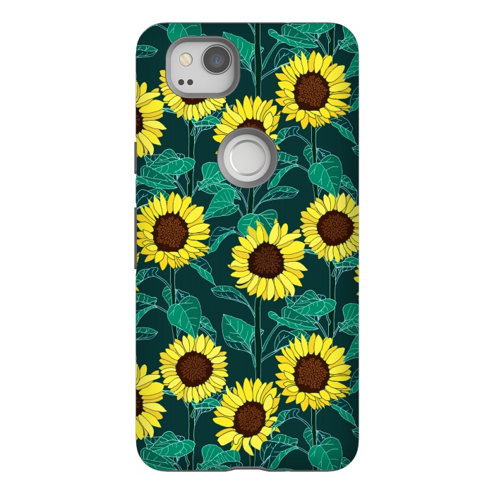 Pixel 2 StrongFit Sunny Sunflowers - Emerald  by Tigatiga