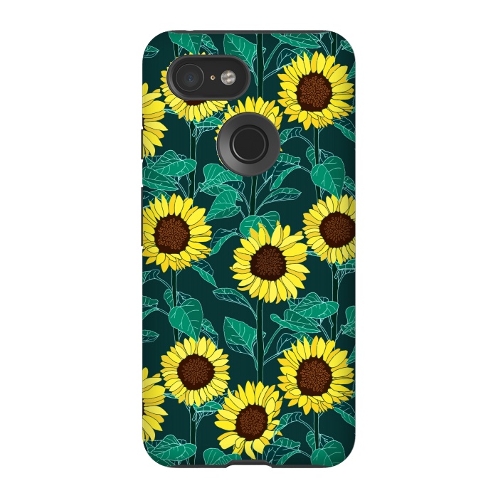 Pixel 3 StrongFit Sunny Sunflowers - Emerald  by Tigatiga