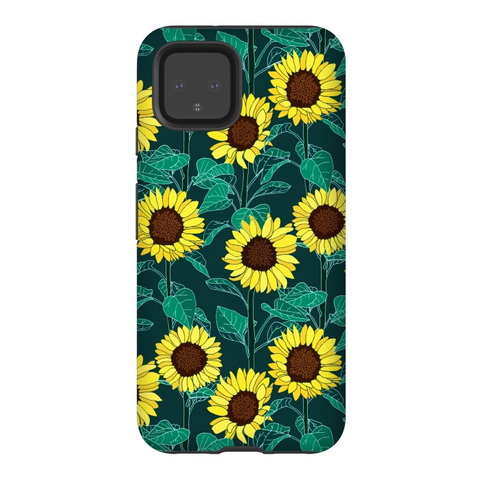 Pixel 4 StrongFit Sunny Sunflowers - Emerald  by Tigatiga