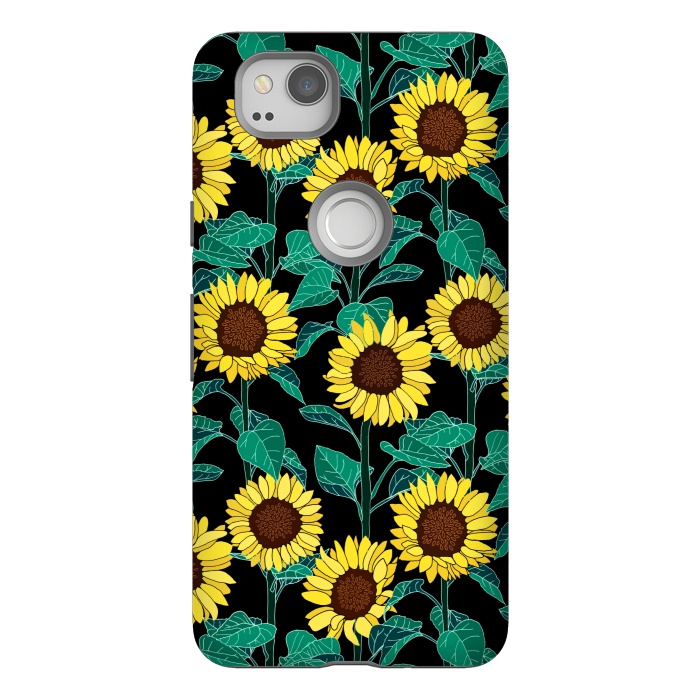 Pixel 2 StrongFit Sunny Sunflowers - Black  by Tigatiga