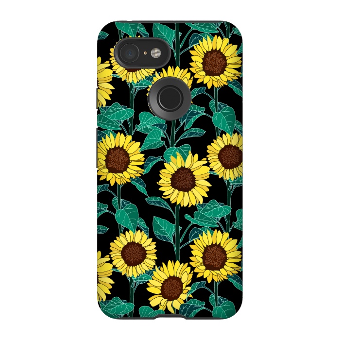 Pixel 3 StrongFit Sunny Sunflowers - Black  by Tigatiga