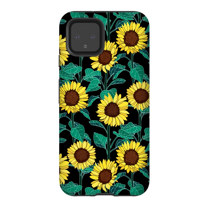 Pixel 4 StrongFit Sunny Sunflowers - Black  by Tigatiga