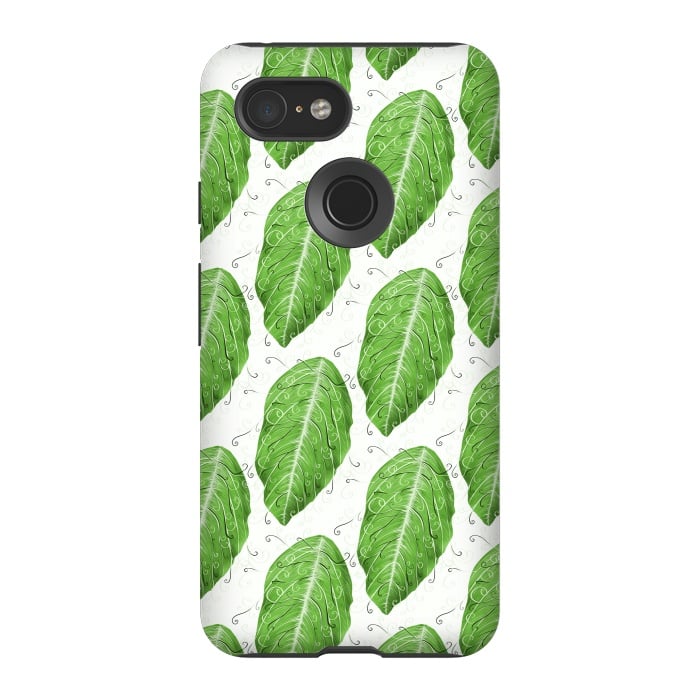 Pixel 3 StrongFit Swirly Green Leaf Pattern by Boriana Giormova