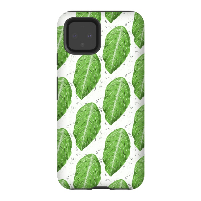 Pixel 4 StrongFit Swirly Green Leaf Pattern by Boriana Giormova