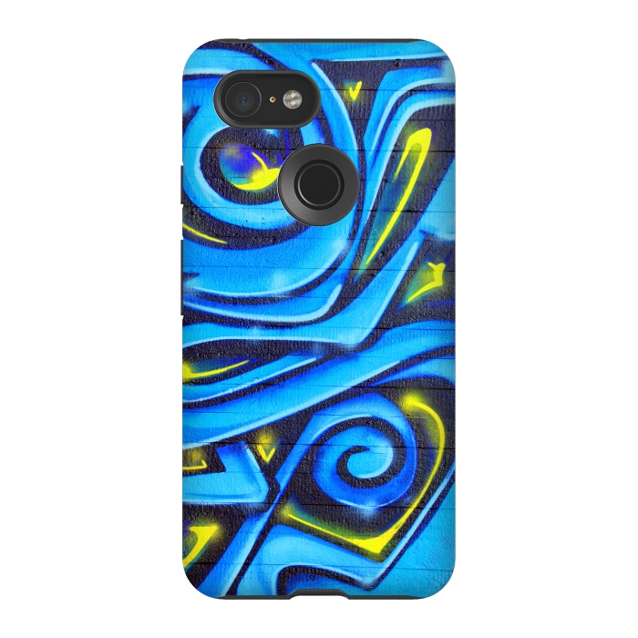 Pixel 3 StrongFit Blue Yellow Graffiti by Andrea Haase