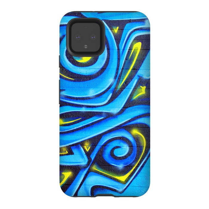Pixel 4 StrongFit Blue Yellow Graffiti by Andrea Haase