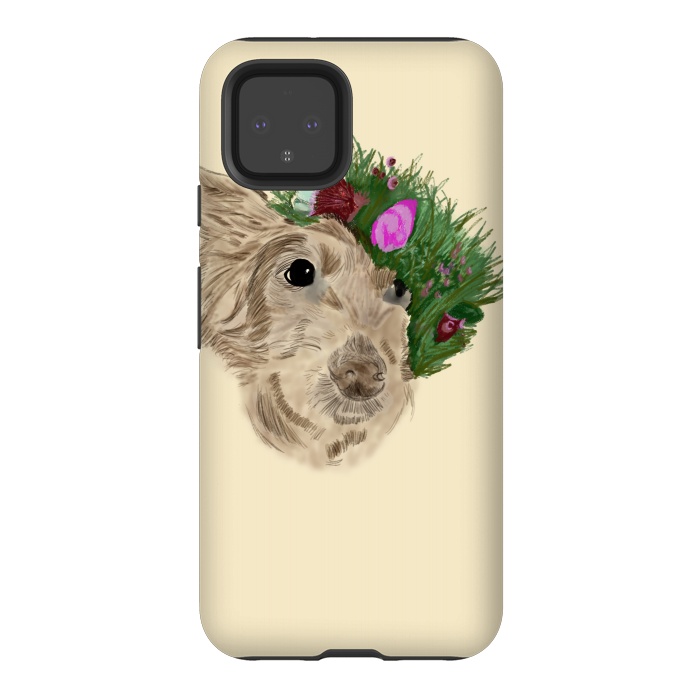 Pixel 4 StrongFit Flowers with dog by Merveilleux Clement
