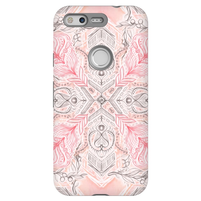 Pixel StrongFit Boho Soft Peach Pink Tribal Pattern by Micklyn Le Feuvre