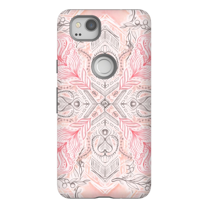 Pixel 2 StrongFit Boho Soft Peach Pink Tribal Pattern by Micklyn Le Feuvre
