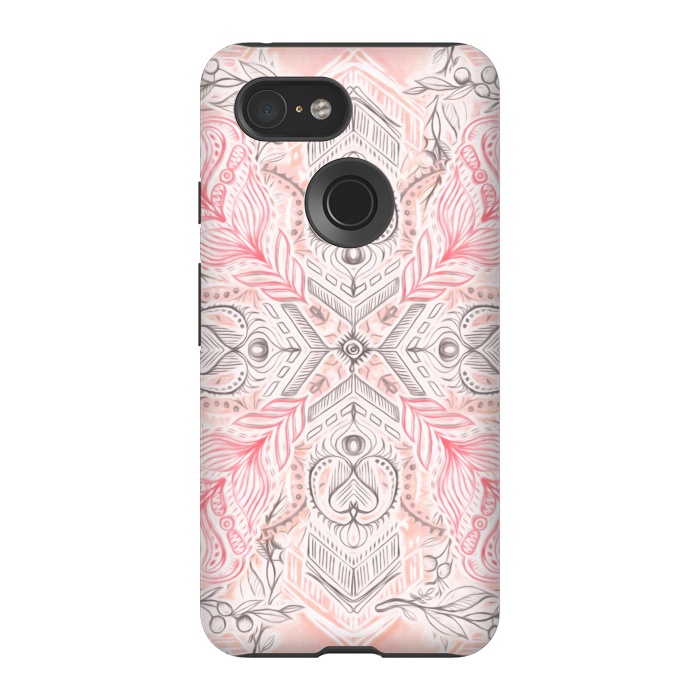 Pixel 3 StrongFit Boho Soft Peach Pink Tribal Pattern by Micklyn Le Feuvre