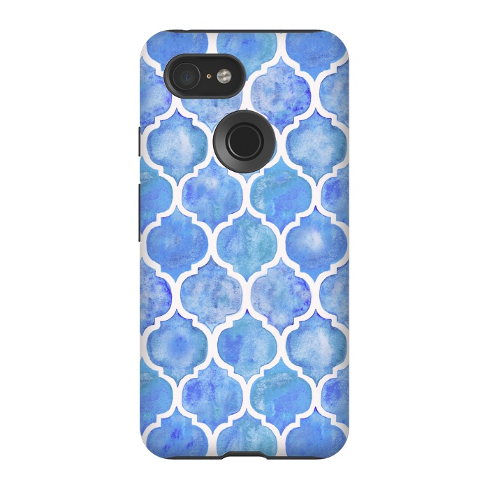 Pixel 3 StrongFit Cornflower Blue Textured Moroccan Pattern by Micklyn Le Feuvre