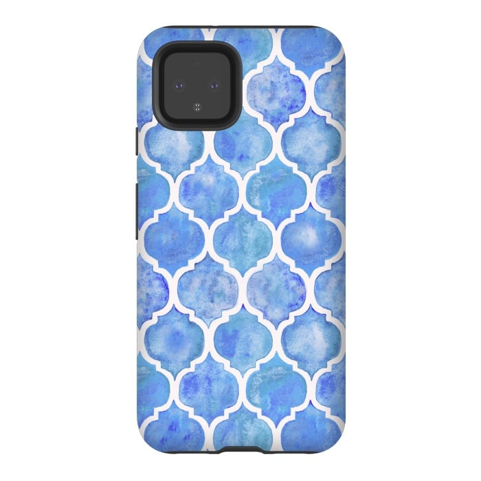 Pixel 4 StrongFit Cornflower Blue Textured Moroccan Pattern by Micklyn Le Feuvre